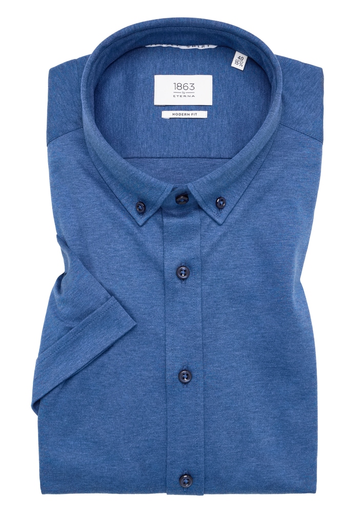 MODERN FIT Jersey Shirt in blau unifarben