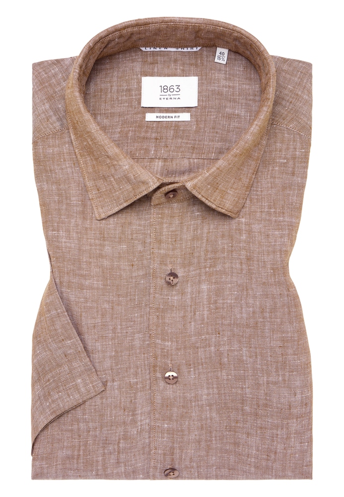 MODERN FIT Linen Shirt in caramell unifarben