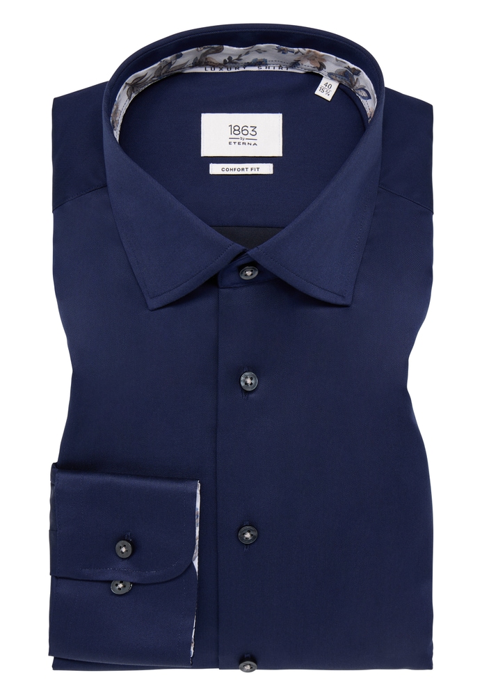 COMFORT FIT Luxury Shirt in dunkelblau unifarben