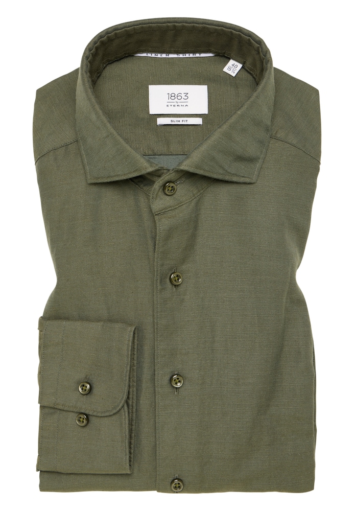 ETERNA Mode GmbH SLIM FIT Linen Shirt in khaki unifarben