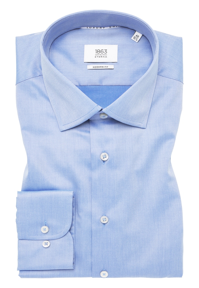 MODERN FIT Luxury Shirt in mittelblau unifarben