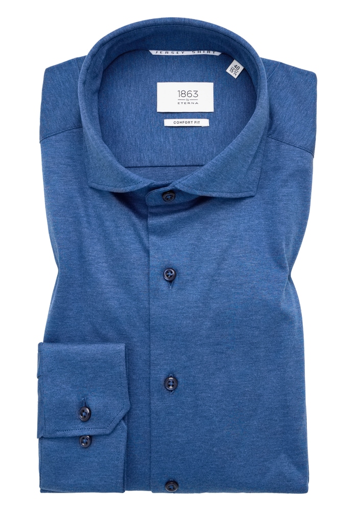 COMFORT FIT Jersey Shirt in blau unifarben