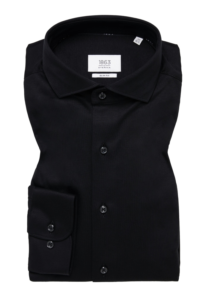 SLIM FIT Jersey Shirt in schwarz unifarben