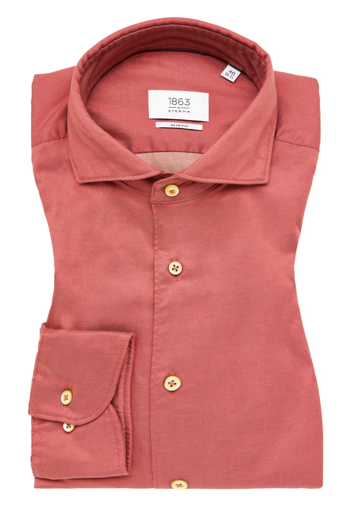 SLIM FIT Soft Luxury Shirt in sunset red unifarben