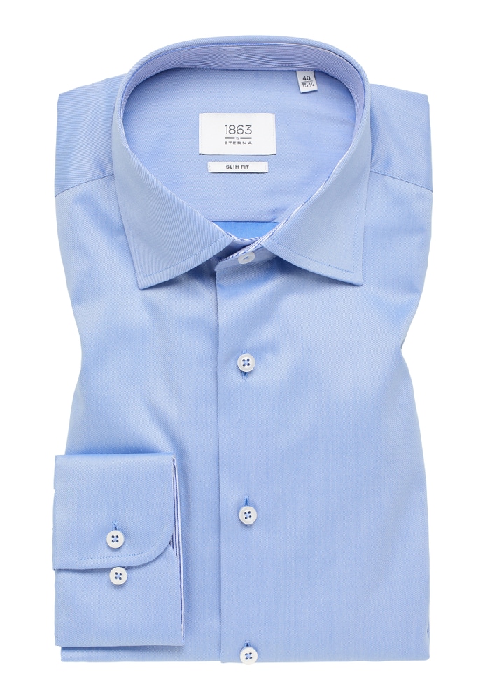 SLIM FIT Luxury Shirt in mittelblau unifarben