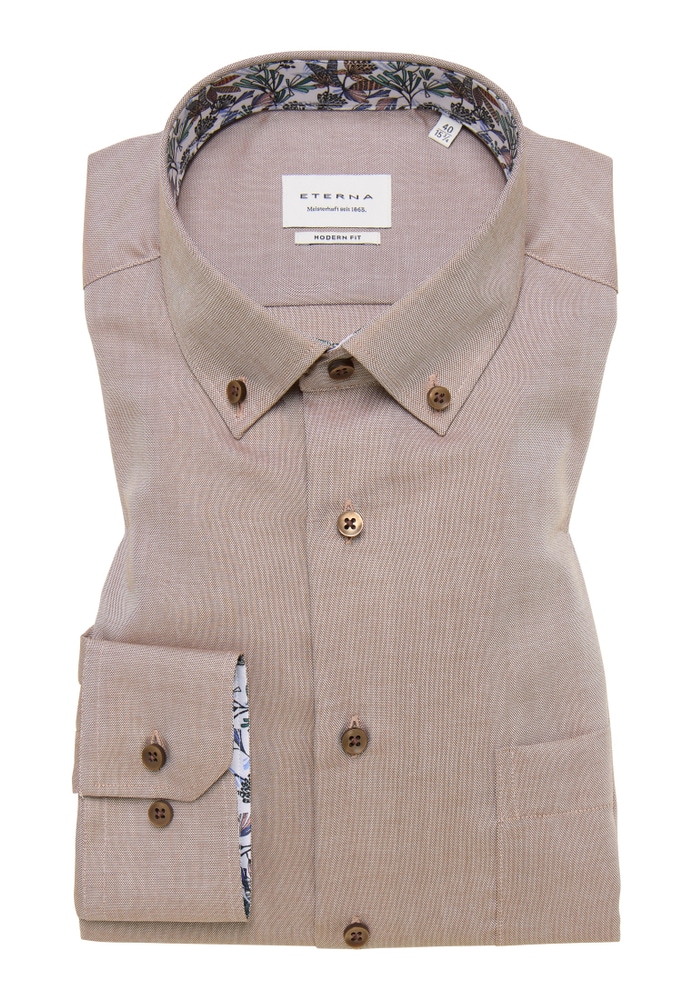 MODERN FIT Hemd in beige unifarben