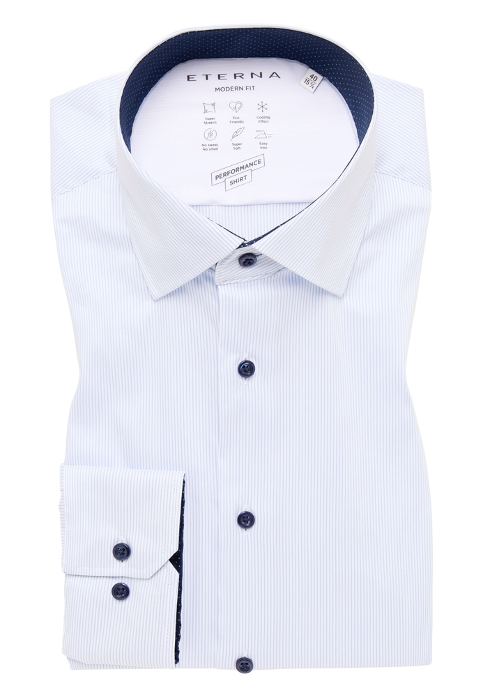 MODERN FIT Performance Shirt in hellblau gestreift