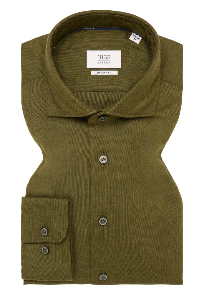 MODERN FIT Hemd in khaki unifarben