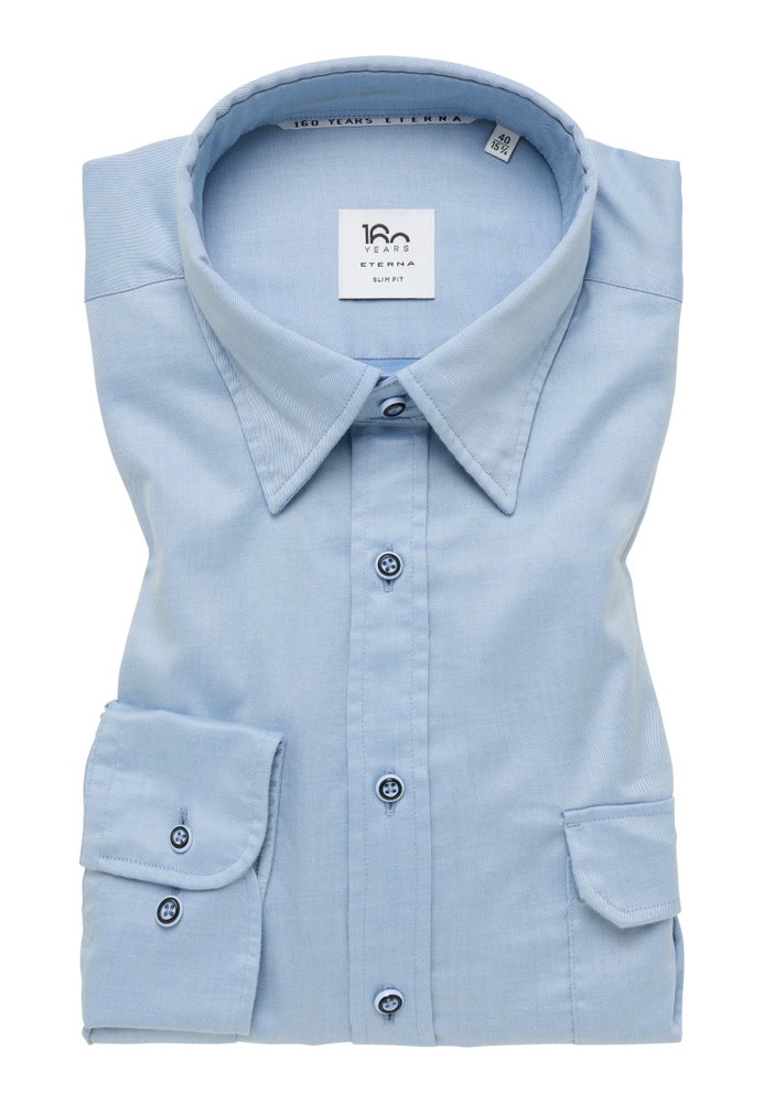 SLIM FIT Soft Luxury Shirt in hellblau unifarben