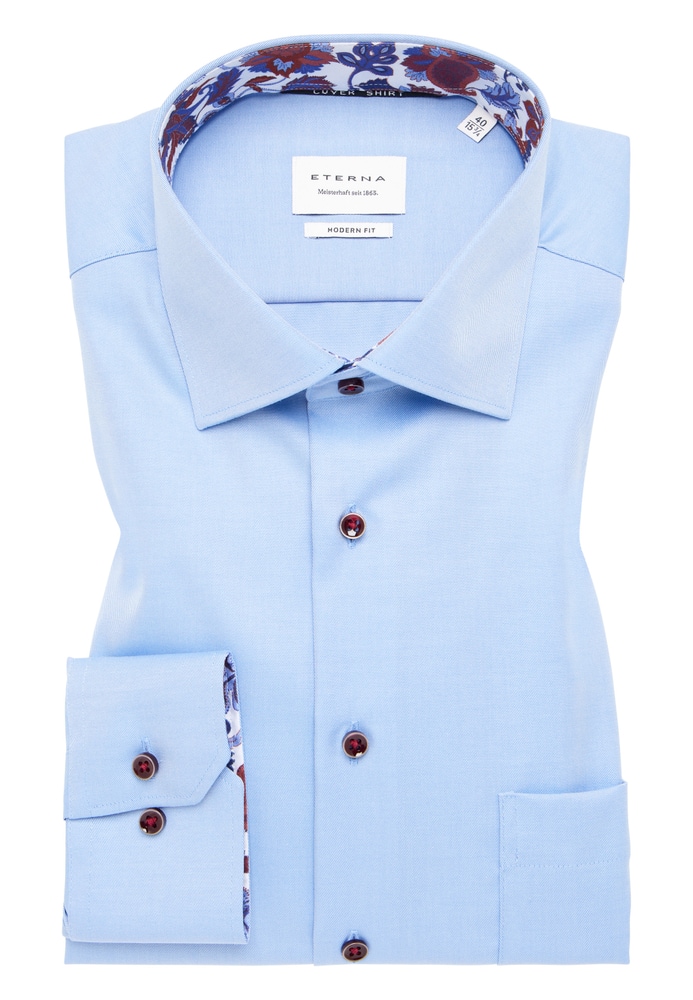 MODERN FIT Cover Shirt in mittelblau unifarben