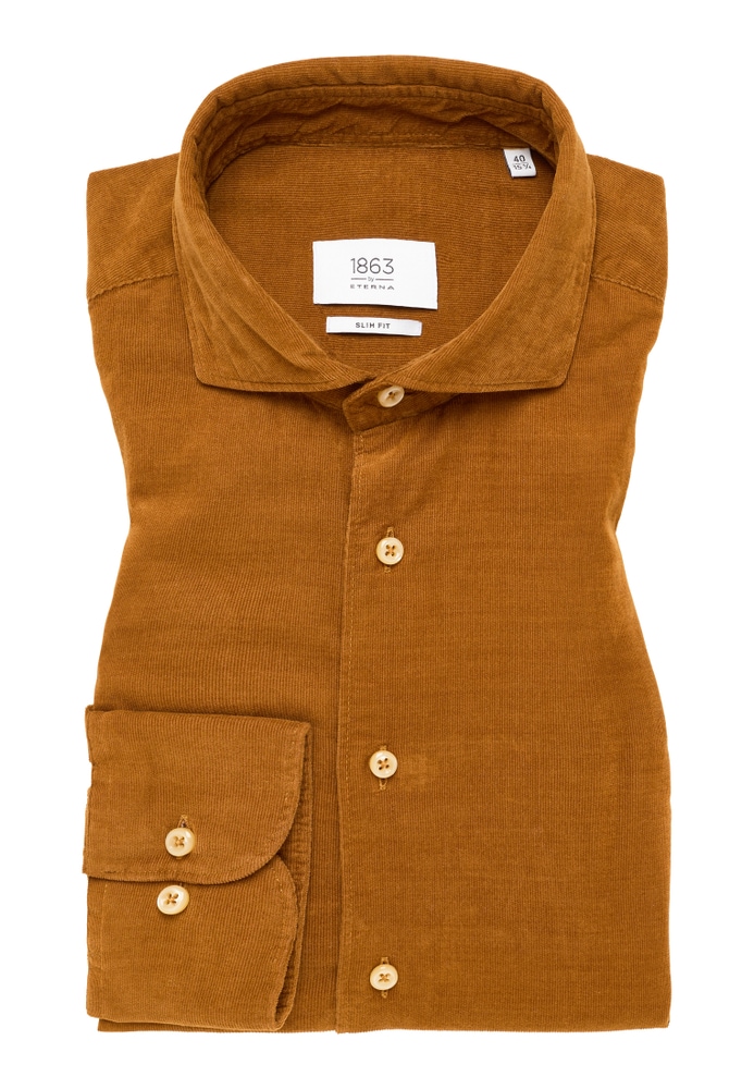 SLIM FIT Hemd in camel unifarben