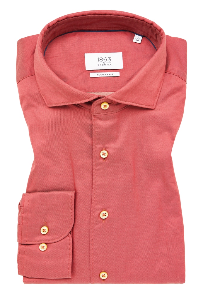 MODERN FIT Soft Luxury Shirt in sunset red unifarben