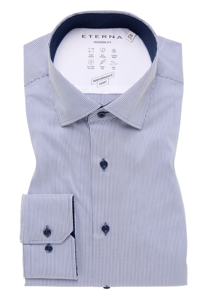 MODERN FIT Performance Shirt in dunkelblau gestreift