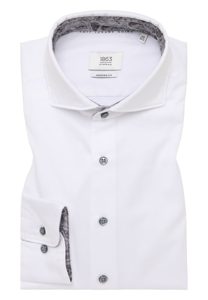 MODERN FIT Soft Luxury Shirt in weiß unifarben