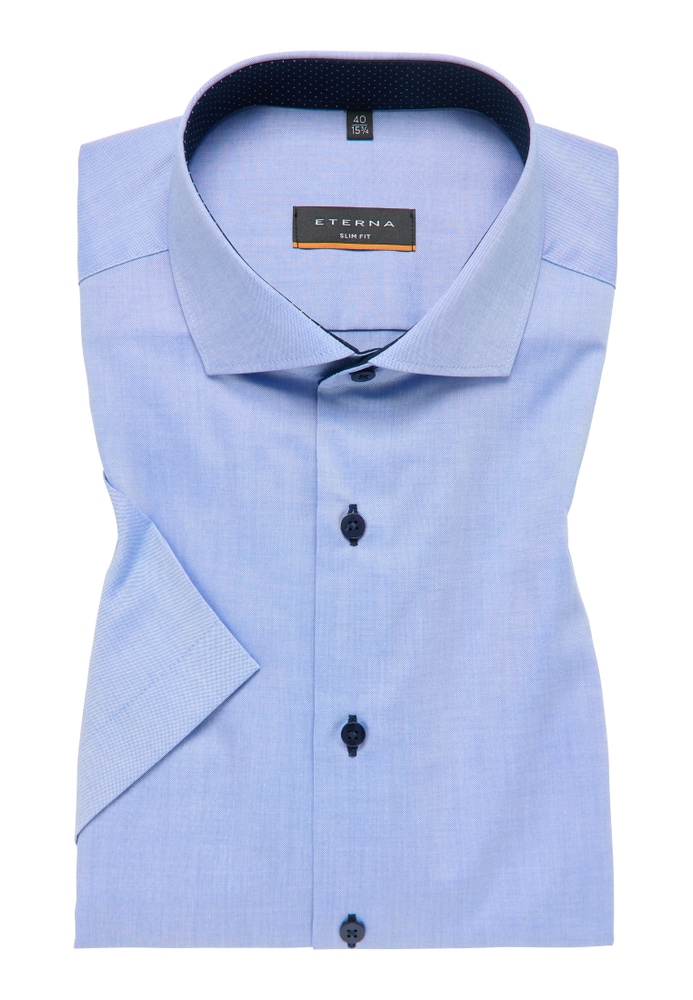 Image of ETERNA unifarbenes Pinpoint Kurzarmhemd SLIM FIT