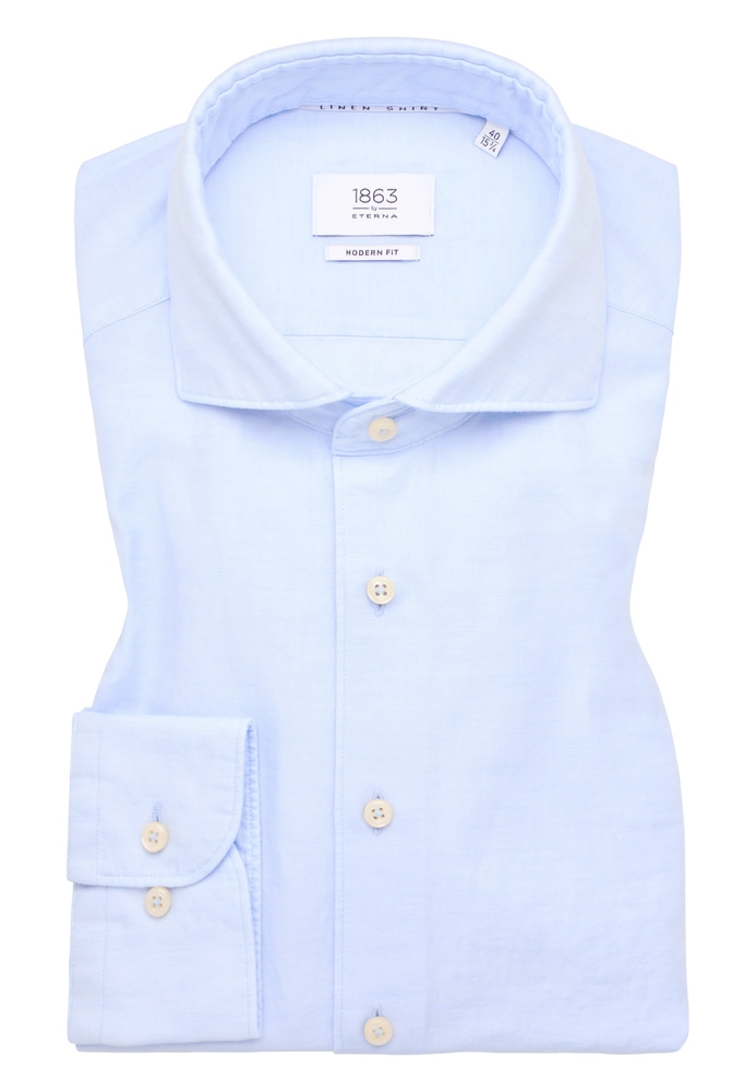 MODERN FIT Linen Shirt in pastellblau unifarben