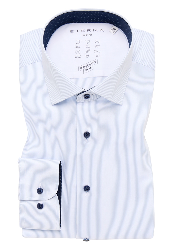 SLIM FIT Performance Shirt in hellblau gestreift