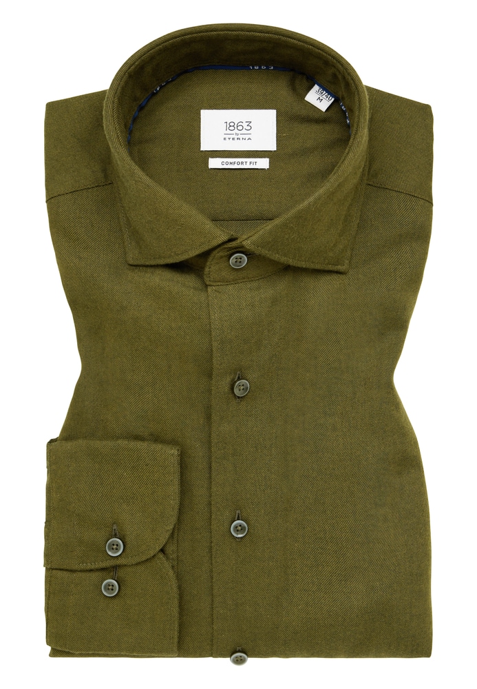 COMFORT FIT Hemd in khaki unifarben