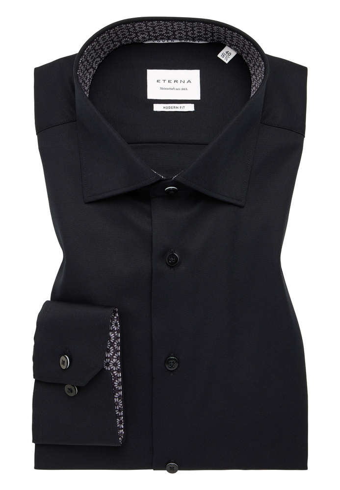 MODERN FIT Cover Shirt in schwarz unifarben