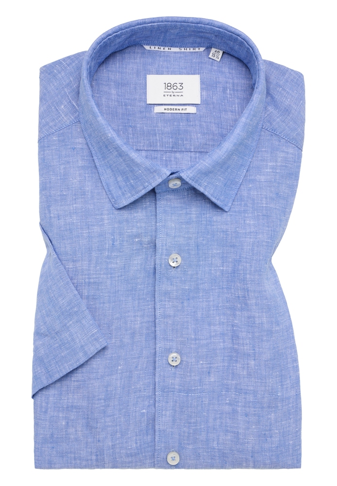 MODERN FIT Linen Shirt in mittelblau unifarben