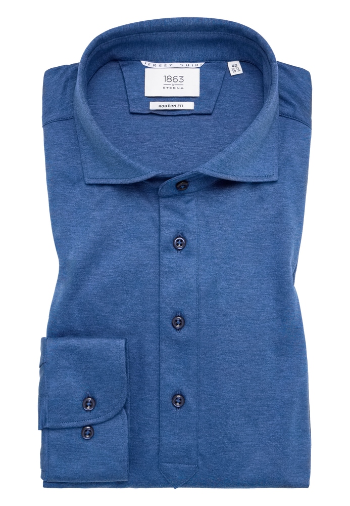 MODERN FIT Jersey Shirt in blau unifarben