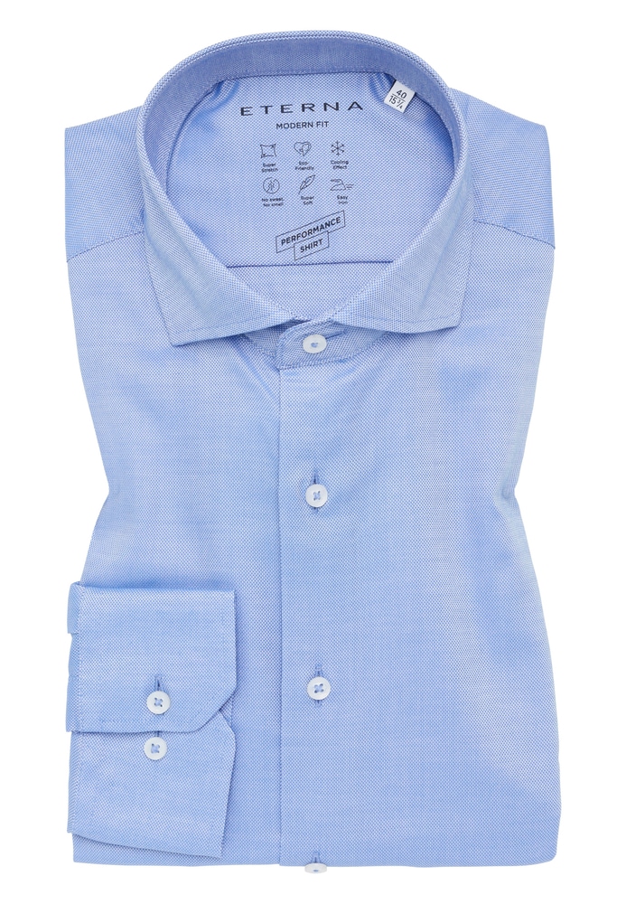 MODERN FIT Performance Shirt in mittelblau strukturiert