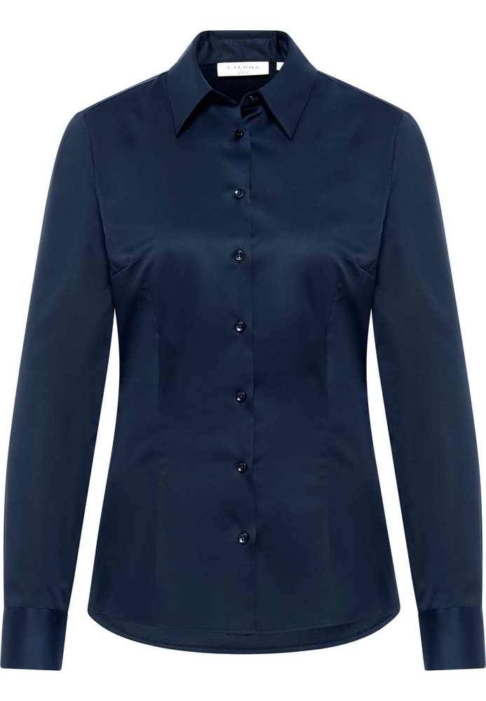 Satin Shirt Bluse in navy unifarben