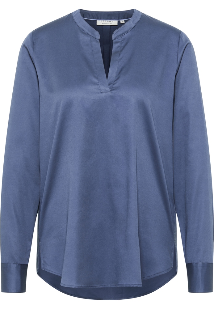 Satin Shirt Bluse in indigo unifarben