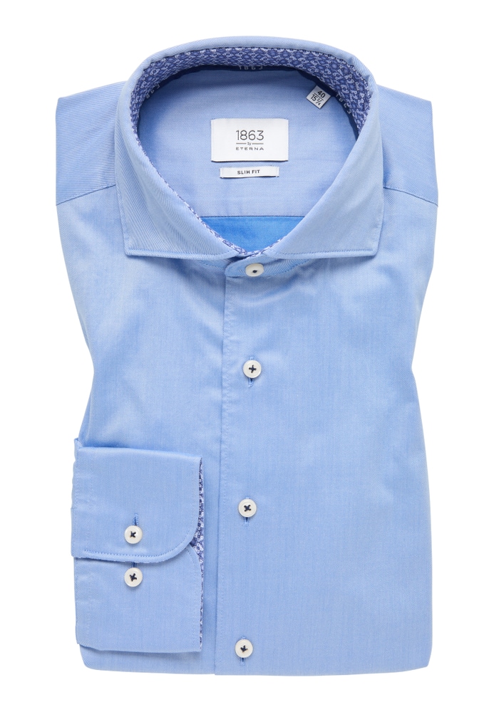 SLIM FIT Soft Luxury Shirt in mittelblau unifarben