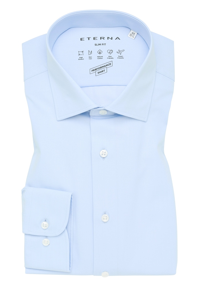 SLIM FIT Performance Shirt in hellblau unifarben