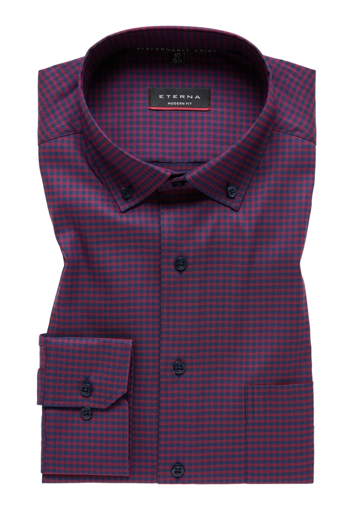 MODERN FIT Performance Shirt in dunkelrot kariert