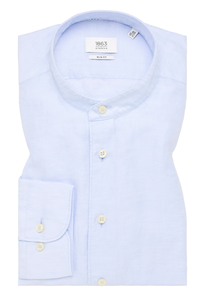 SLIM FIT Linen Shirt in pastellblau unifarben