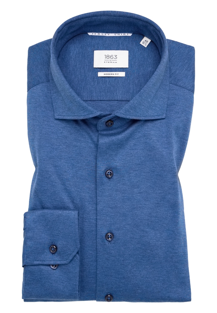 MODERN FIT Jersey Shirt in blau unifarben