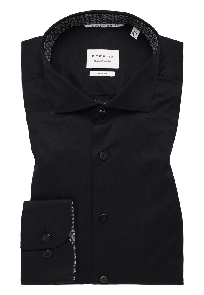 SLIM FIT Cover Shirt in schwarz unifarben