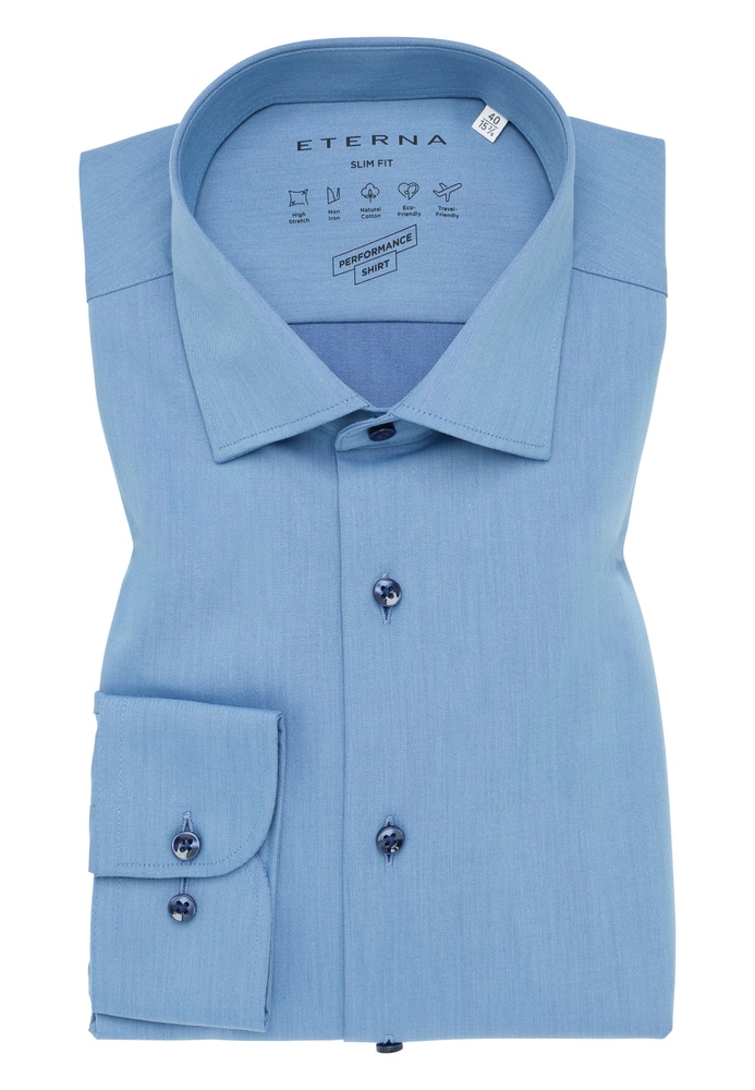 SLIM FIT Performance Shirt in denim unifarben