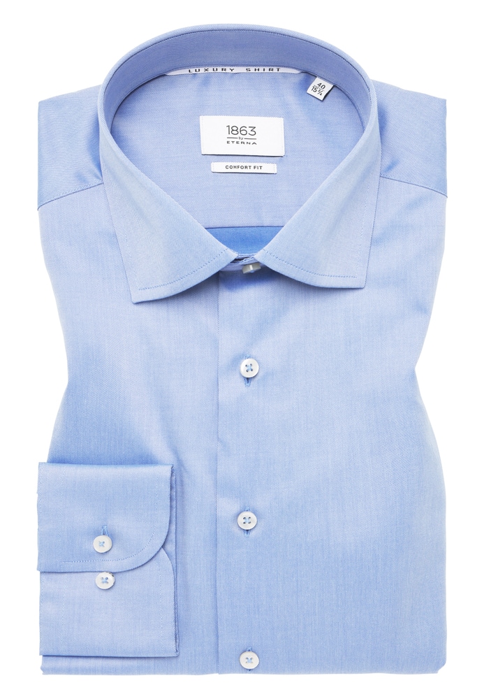 COMFORT FIT Luxury Shirt in mittelblau unifarben