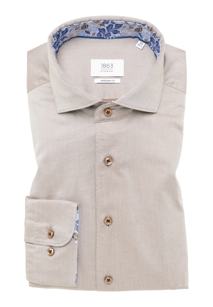 MODERN FIT Soft Luxury Shirt in hazelnut unifarben