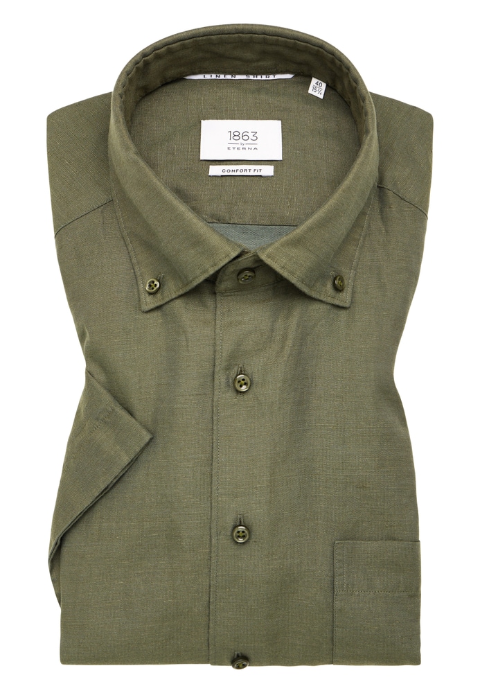 ETERNA Mode GmbH COMFORT FIT Linen Shirt in khaki unifarben