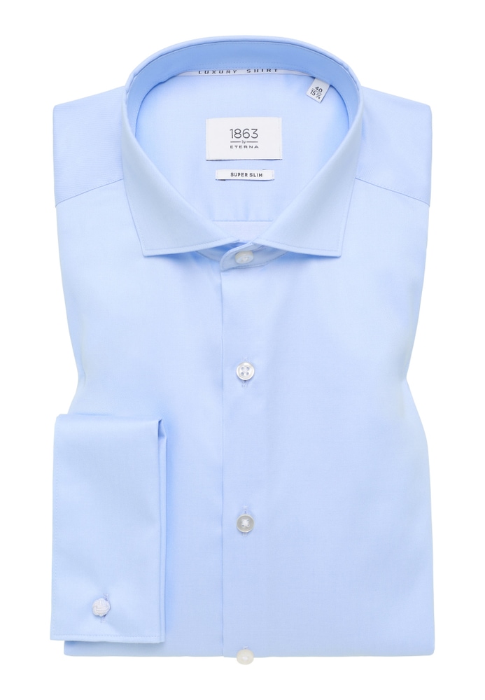 SUPER SLIM Luxury Shirt in hellblau unifarben