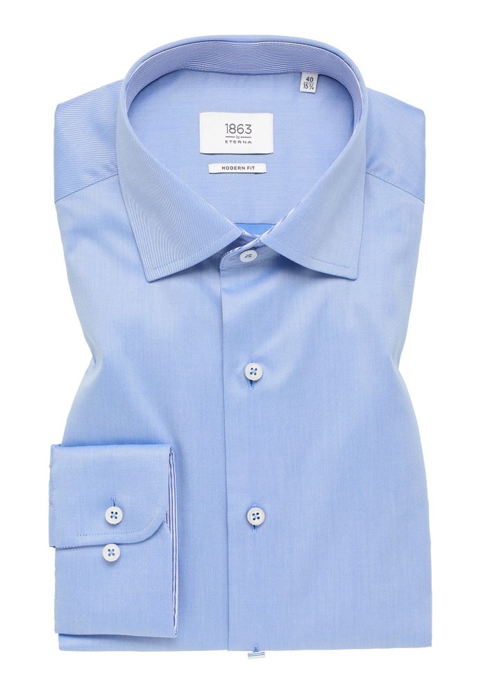 MODERN FIT Luxury Shirt in mittelblau unifarben