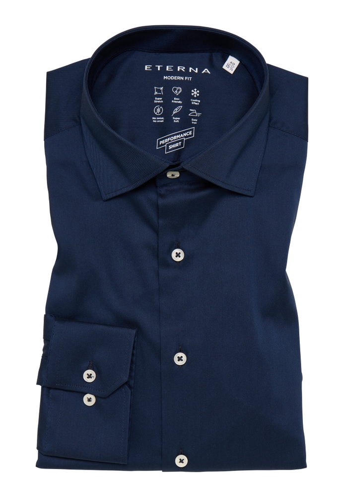 SLIM FIT Performance Shirt in | Langarm | | 1SH12542-01-41-41-1/1 | blau strukturiert blau 41