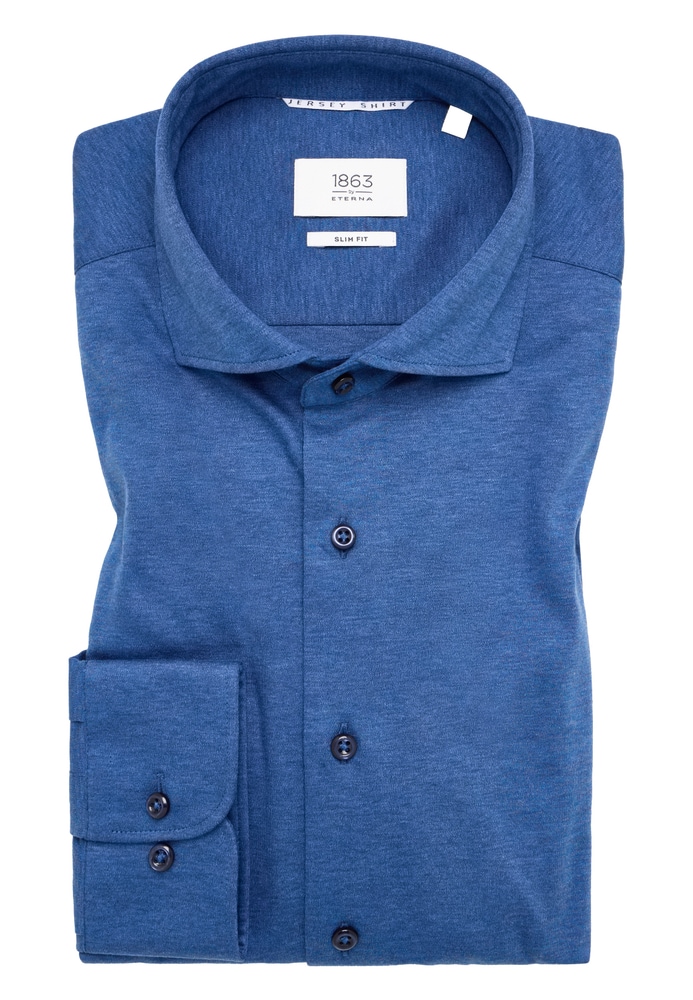 SLIM FIT Jersey Shirt in blau unifarben