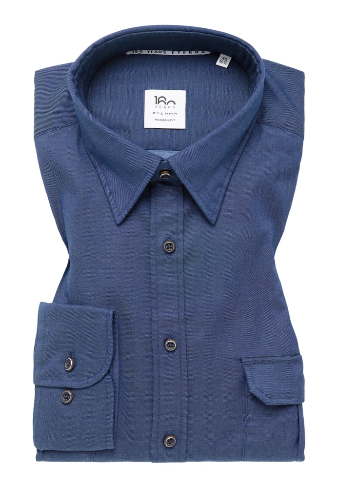 MODERN FIT Soft Luxury Shirt in denim unifarben