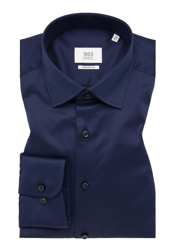 COMFORT FIT Luxury Shirt in dunkelblau unifarben