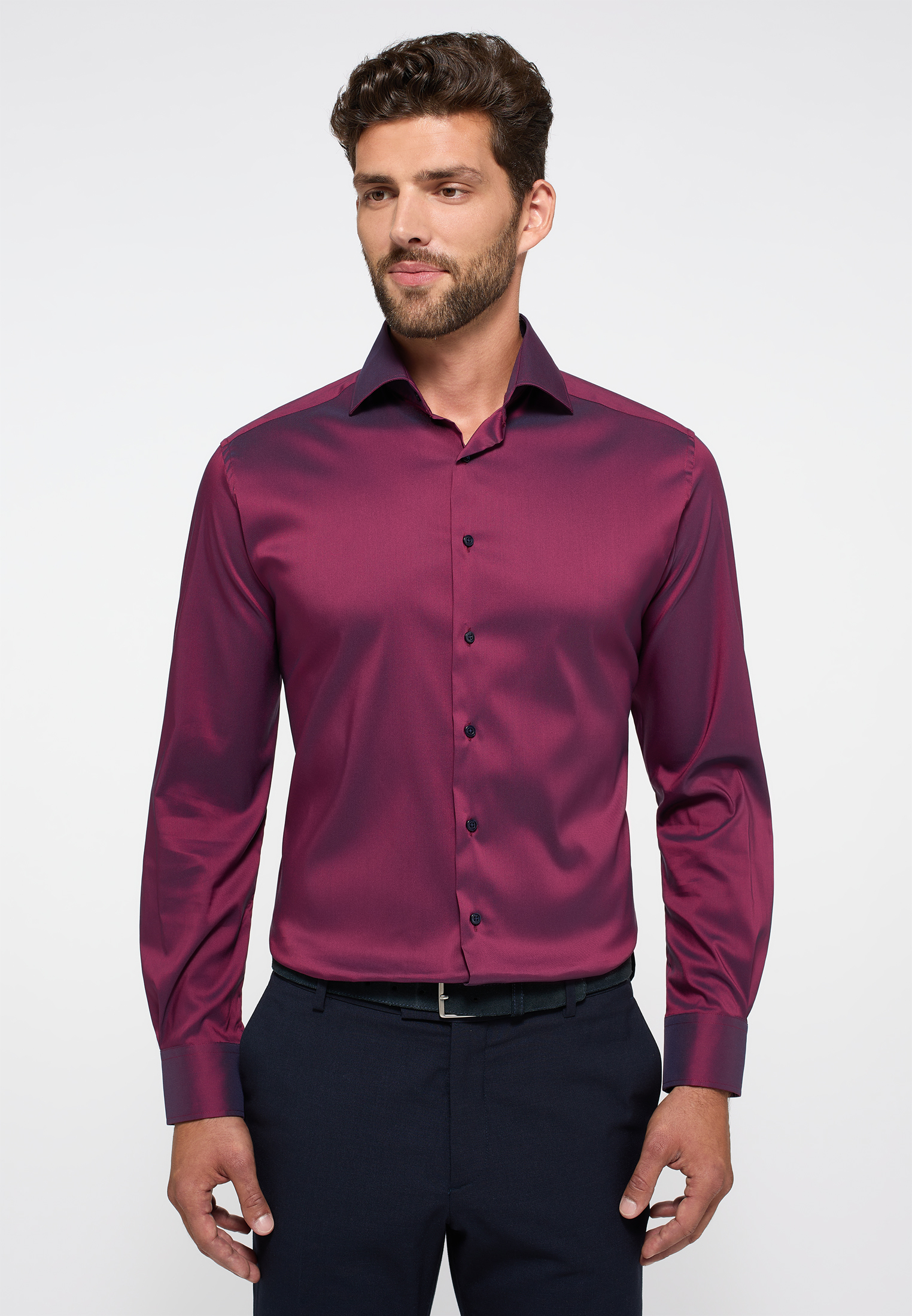 MODERN FIT burgunder unifarben burgunder | Shirt Langarm 1SH02224-05-81-48-1/1 | Performance 48 | in 