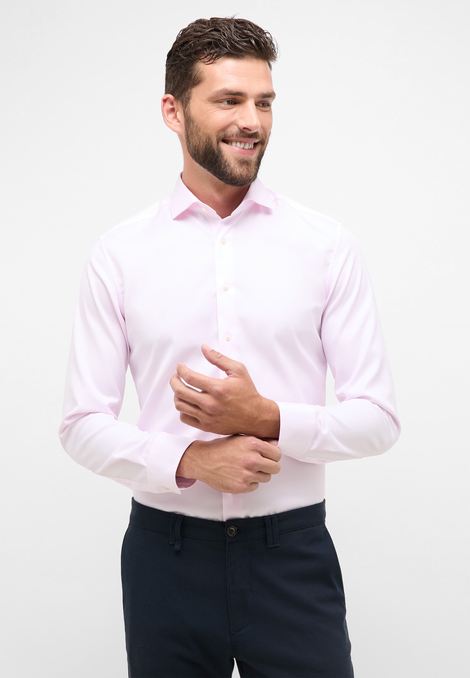 SLIM FIT Cover Shirt in Langarm | rosa unifarben | rosa | 1SH05518-15-11-42-1/1 42 