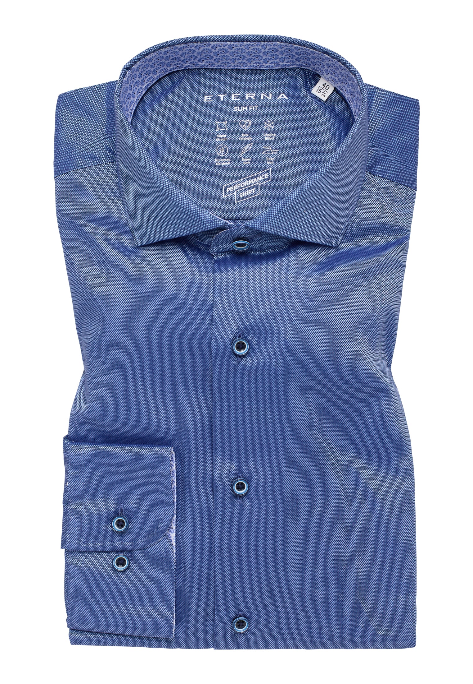 SLIM FIT Performance Shirt in | Langarm blau strukturiert | 1SH12542-01-41-41-1/1 | 41 | blau