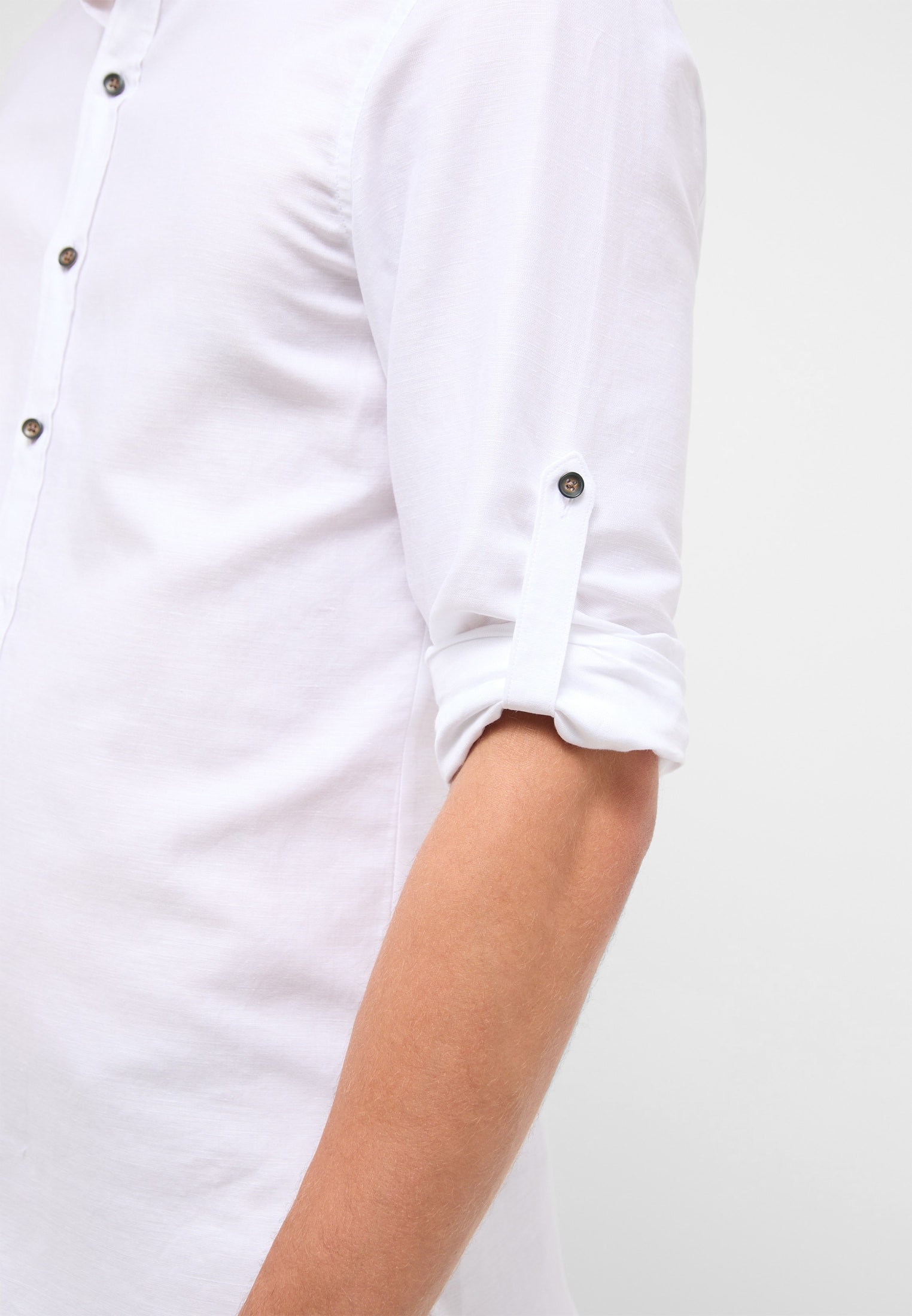 SLIM FIT Linen unifarben | | | | in Langarm weiß weiß Shirt 1SH12593-00-01-40-1/1 40
