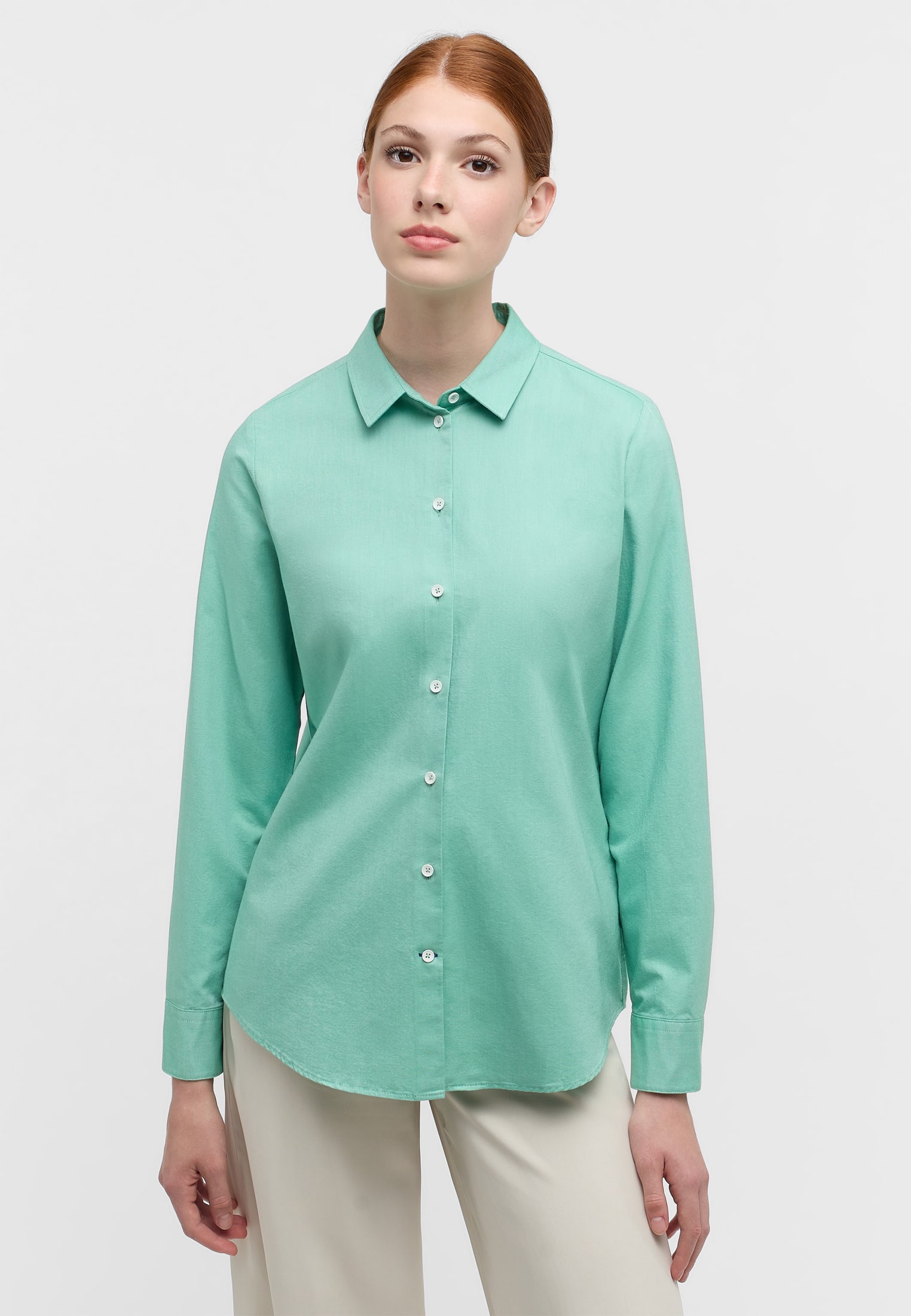 Oxford Shirt | | hellgrün | Bluse hellgrün 2BL04173-04-02-50-1/1 Langarm | in unifarben 50