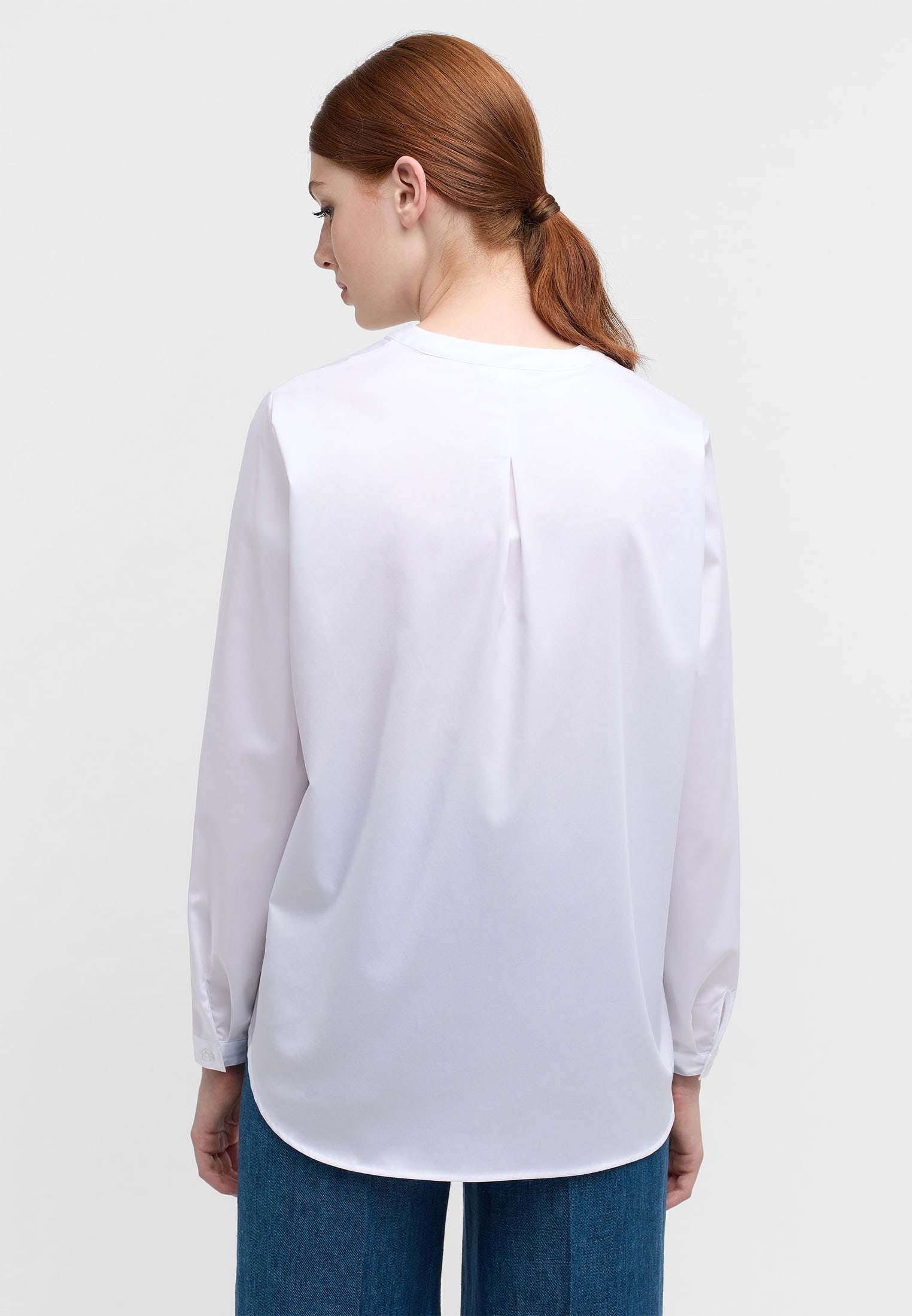 Satin Shirt Bluse in weiß weiß | Langarm unifarben | | 2BL00618-00-01-44-1/1 | 44